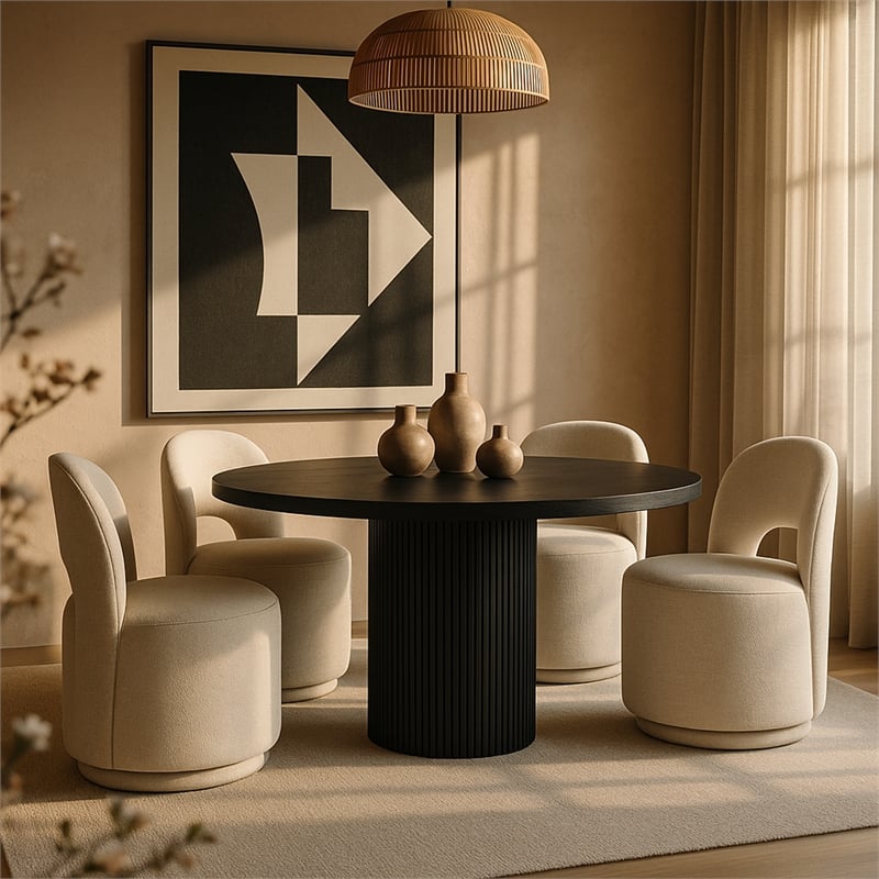 Meridian Furniture Cirelle Beige Linen Textured FabricDining Chair (Set of 2)