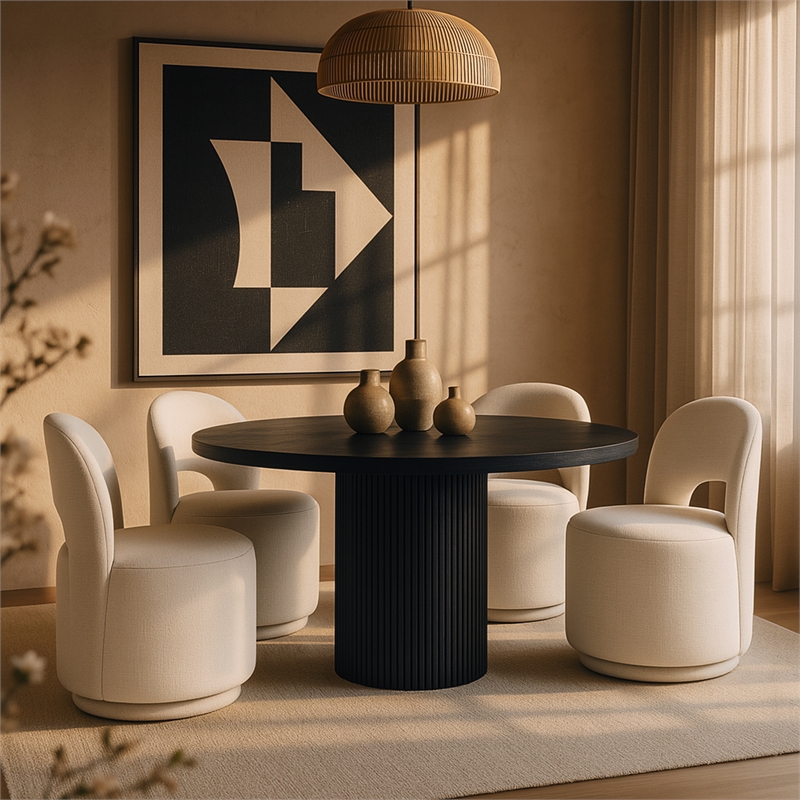 Meridian Furniture Cirelle Cream Linen Textured FabricDining Chair (Set of 2)