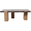 Meridian Furniture Ravenna Burgundy Marble Top And Oak Wood Base Coffee Table