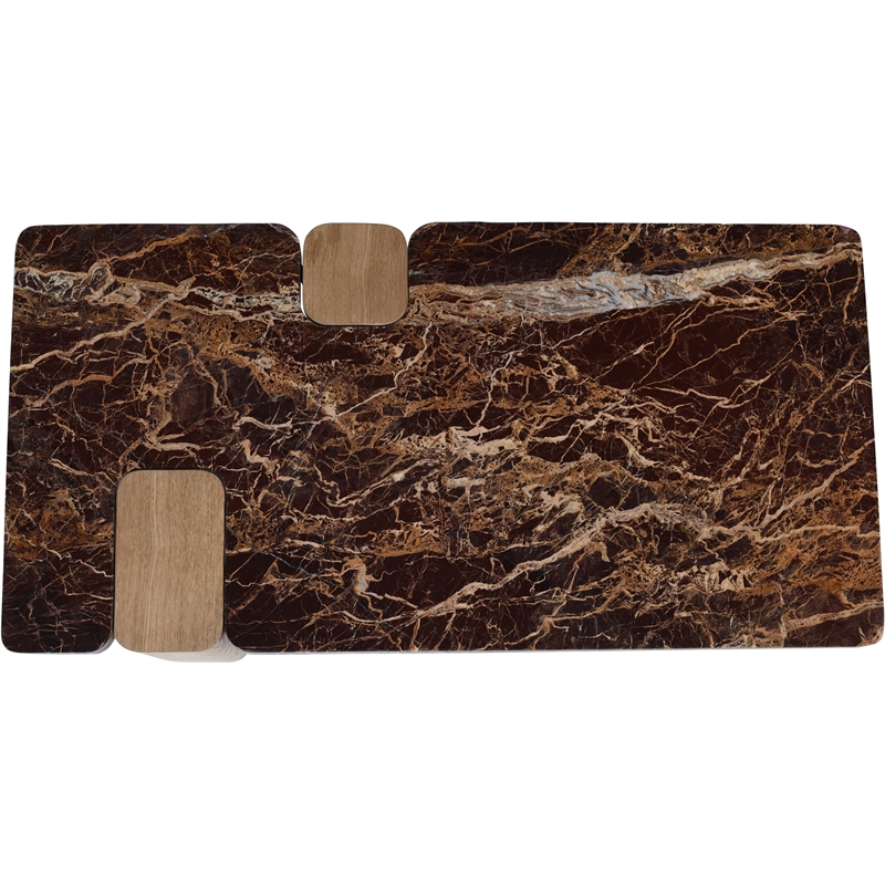 Meridian Furniture Ravenna Burgundy Marble Top And Oak Wood Base Coffee Table