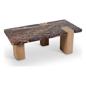 Meridian Furniture Ravenna Burgundy Marble Top And Oak Wood Base Coffee Table