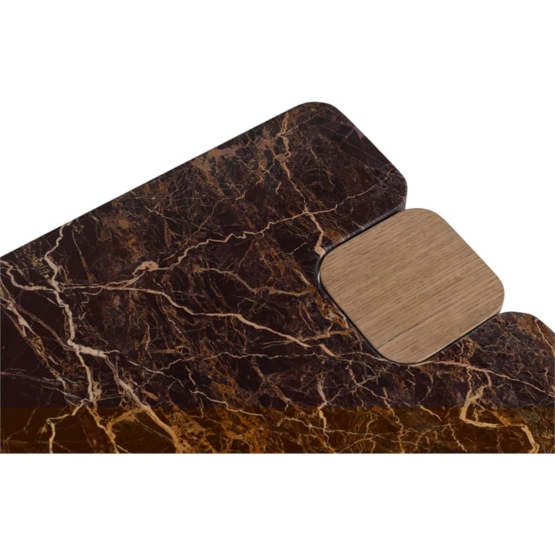 Meridian Furniture Ravenna Burgundy Marble Top And Oak Wood Base End Table