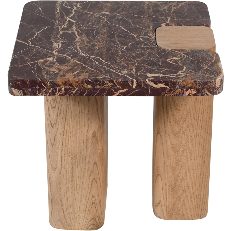 Meridian Furniture Ravenna Burgundy Marble Top And Oak Wood Base End Table