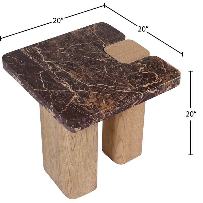 Meridian Furniture Ravenna Burgundy Marble Top And Oak Wood Base End Table