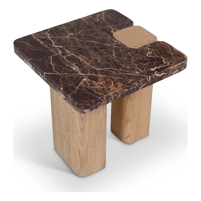 Meridian Furniture Ravenna Burgundy Marble Top And Oak Wood Base End Table