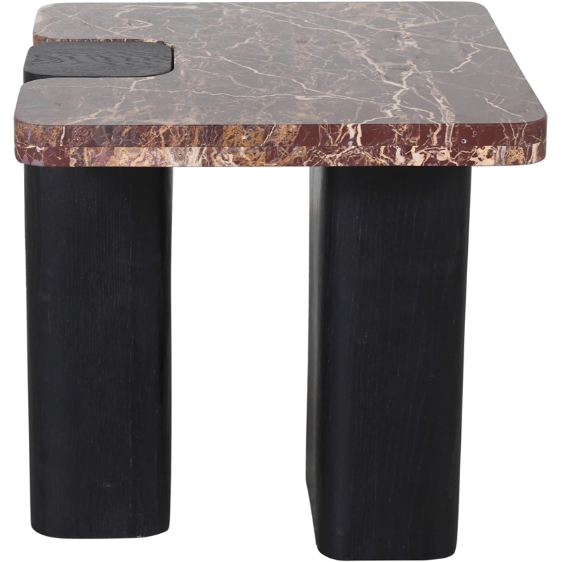 Meridian Furniture Ravenna Burgundy Marble Top And Oak Wood Base End Table