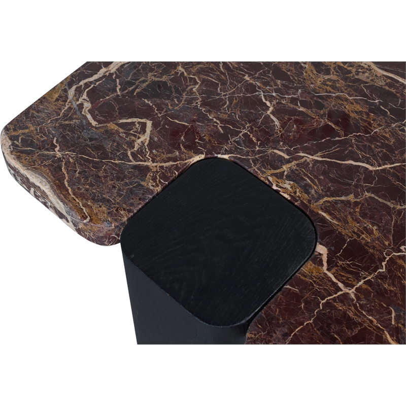 Meridian Furniture Ravenna Burgundy Marble Top And Oak Wood Base End Table