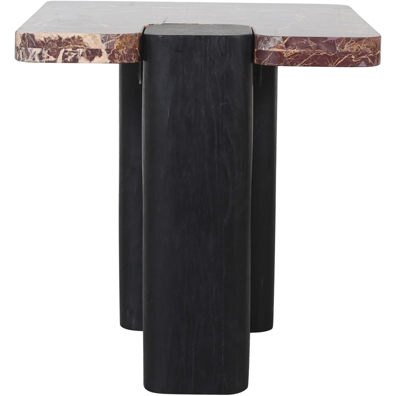 Meridian Furniture Ravenna Burgundy Marble Top And Oak Wood Base End Table