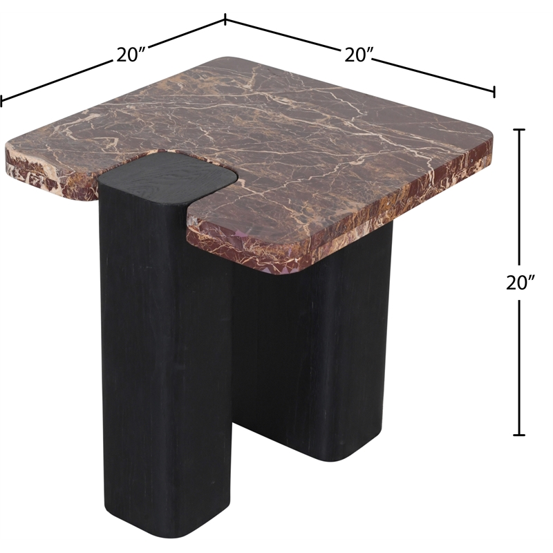 Meridian Furniture Ravenna Burgundy Marble Top And Oak Wood Base End Table