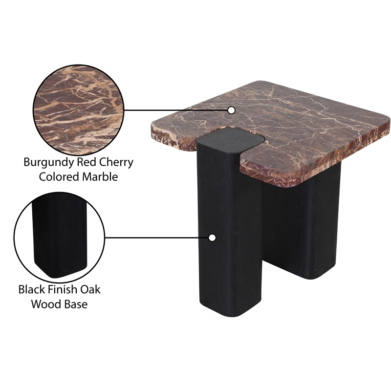Meridian Furniture Ravenna Burgundy Marble Top And Oak Wood Base End Table