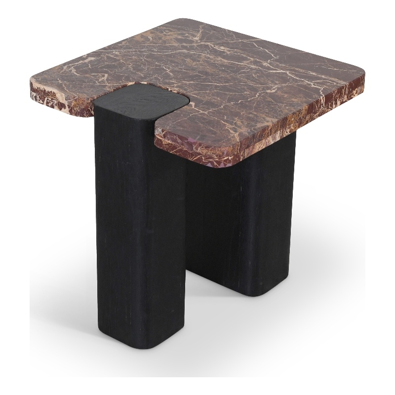 Meridian Furniture Ravenna Burgundy Marble Top And Oak Wood Base End Table