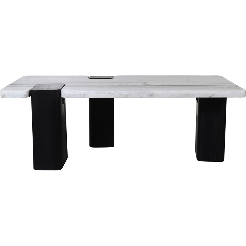Meridian Furniture Ravenna Panda Marble Top And Oak Wood Base Coffee Table