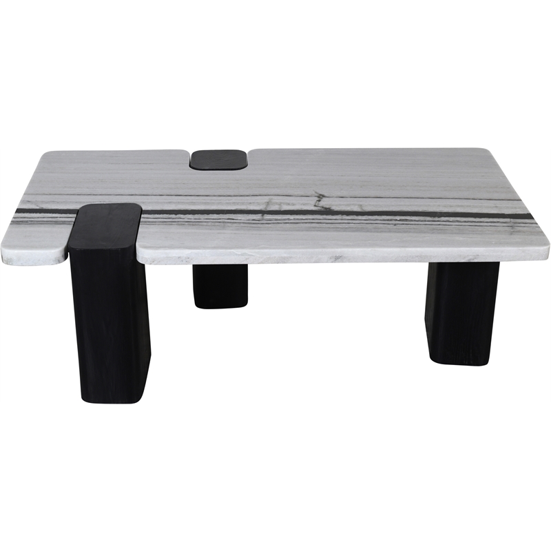 Meridian Furniture Ravenna Panda Marble Top And Oak Wood Base Coffee Table