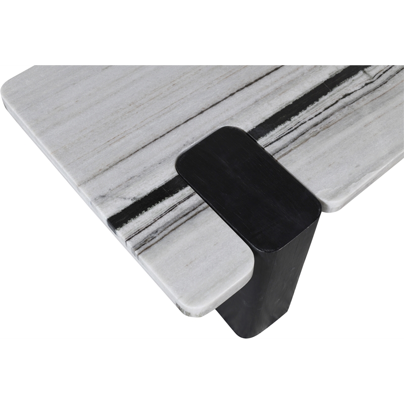 Meridian Furniture Ravenna Panda Marble Top And Oak Wood Base Coffee Table