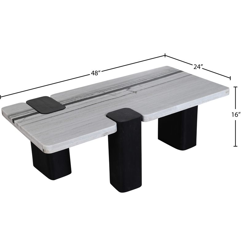 Meridian Furniture Ravenna Panda Marble Top And Oak Wood Base Coffee Table