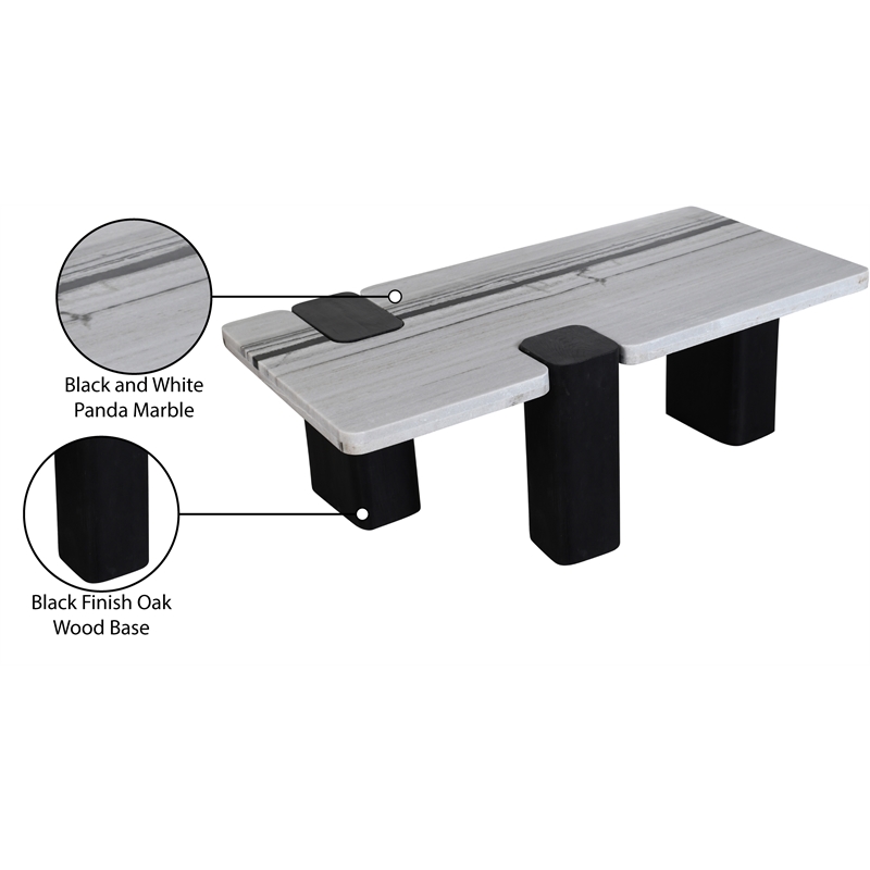 Meridian Furniture Ravenna Panda Marble Top And Oak Wood Base Coffee Table