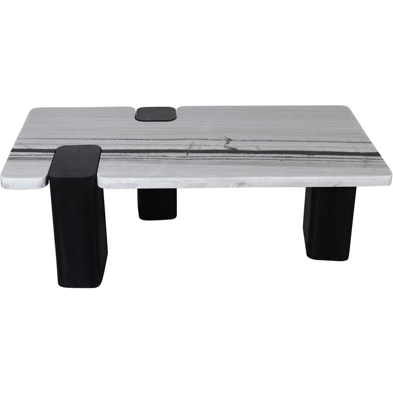 Meridian Furniture Ravenna Panda Marble Top And Oak Wood Base Coffee Table