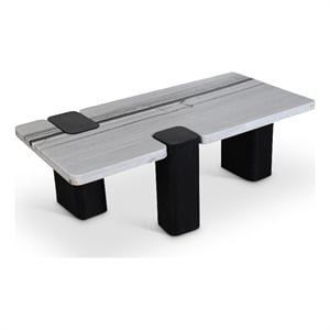 Meridian Furniture Ravenna Panda Marble Top And Oak Wood Base Coffee Table