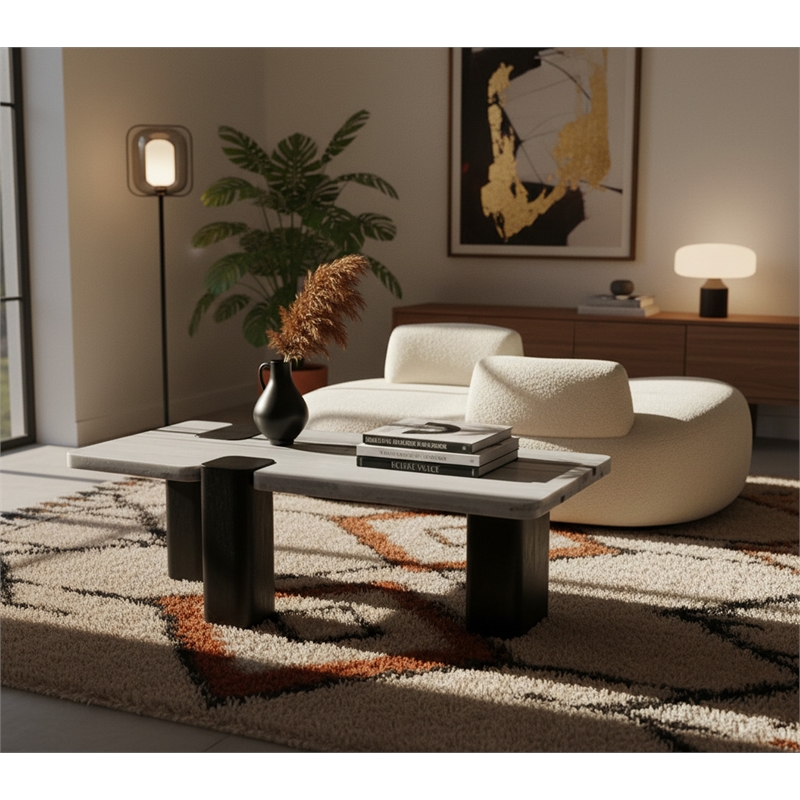 Meridian Furniture Ravenna Panda Marble Top And Oak Wood Base Coffee Table