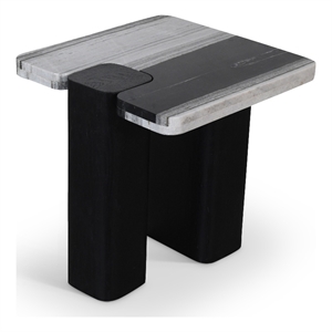 Meridian Furniture Ravenna Panda Marble Top And Oak Wood Base End Table