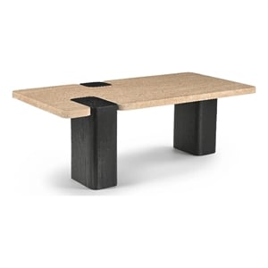 Meridian Furniture Ravenna Beige Travertine Top And Oak Wood Base Coffee Table