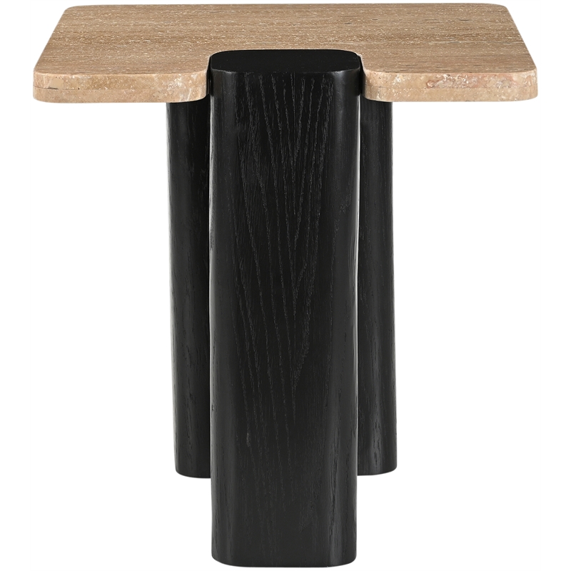 Meridian Furniture Ravenna Beige Travertine Top And Oak Wood Base End Table