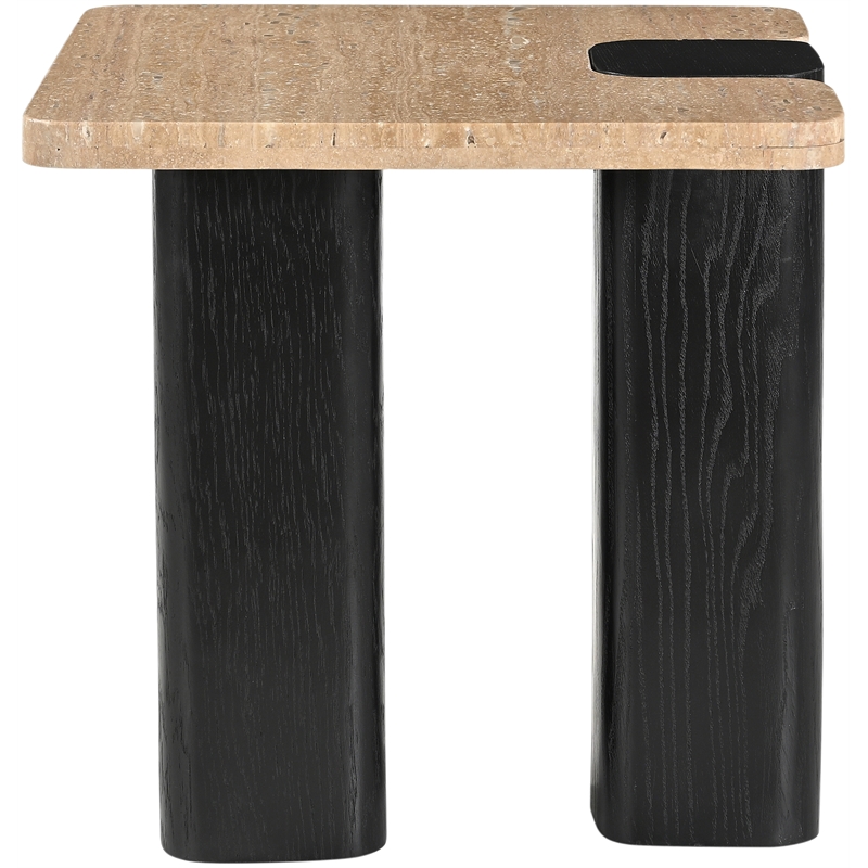 Meridian Furniture Ravenna Beige Travertine Top And Oak Wood Base End Table