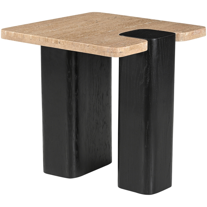 Meridian Furniture Ravenna Beige Travertine Top And Oak Wood Base End Table