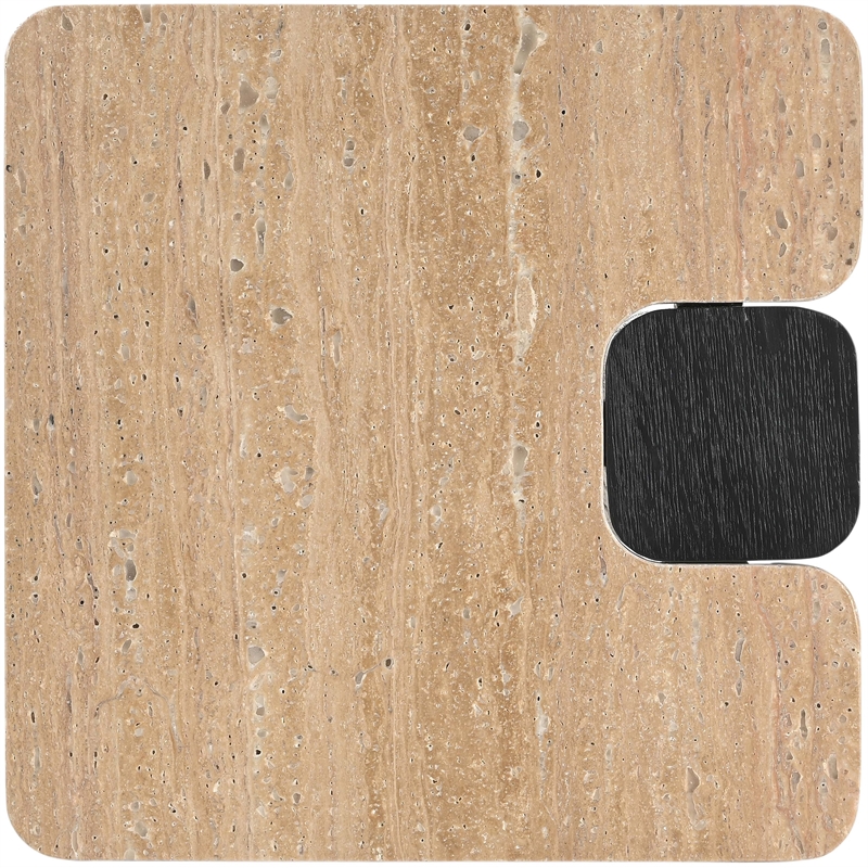 Meridian Furniture Ravenna Beige Travertine Top And Oak Wood Base End Table