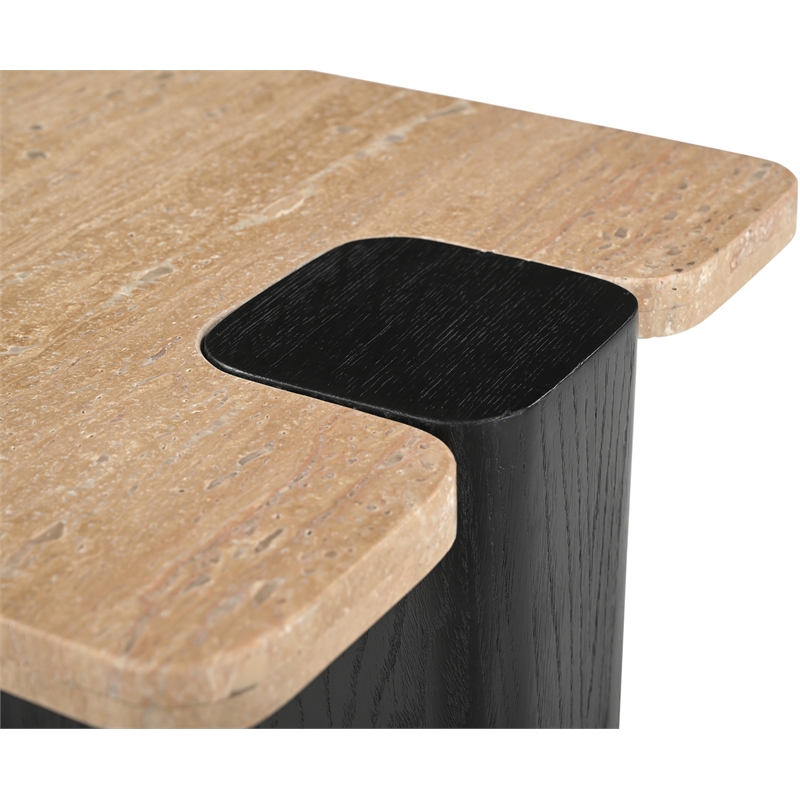 Meridian Furniture Ravenna Beige Travertine Top And Oak Wood Base End Table