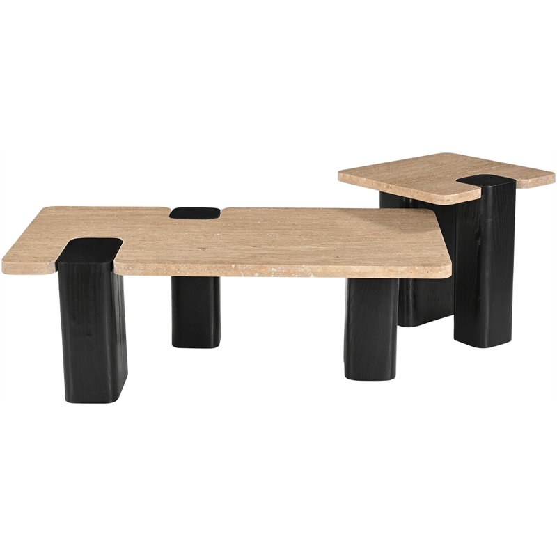 Meridian Furniture Ravenna Beige Travertine Top And Oak Wood Base End Table