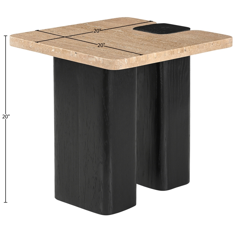 Meridian Furniture Ravenna Beige Travertine Top And Oak Wood Base End Table