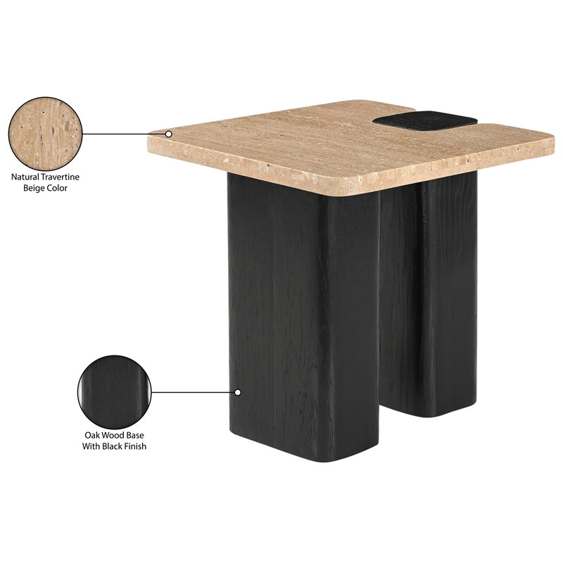 Meridian Furniture Ravenna Beige Travertine Top And Oak Wood Base End Table