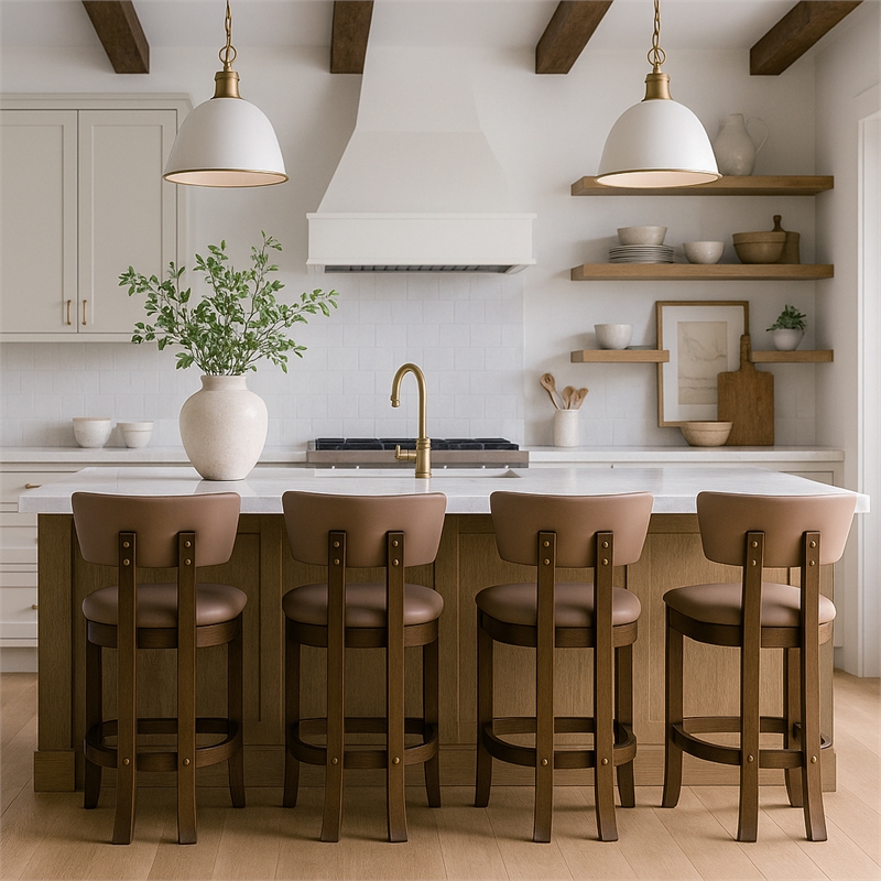 Meridian Furniture Lavrin Tan Vegan Leather Upholstered Counter Stool (Set of 2)