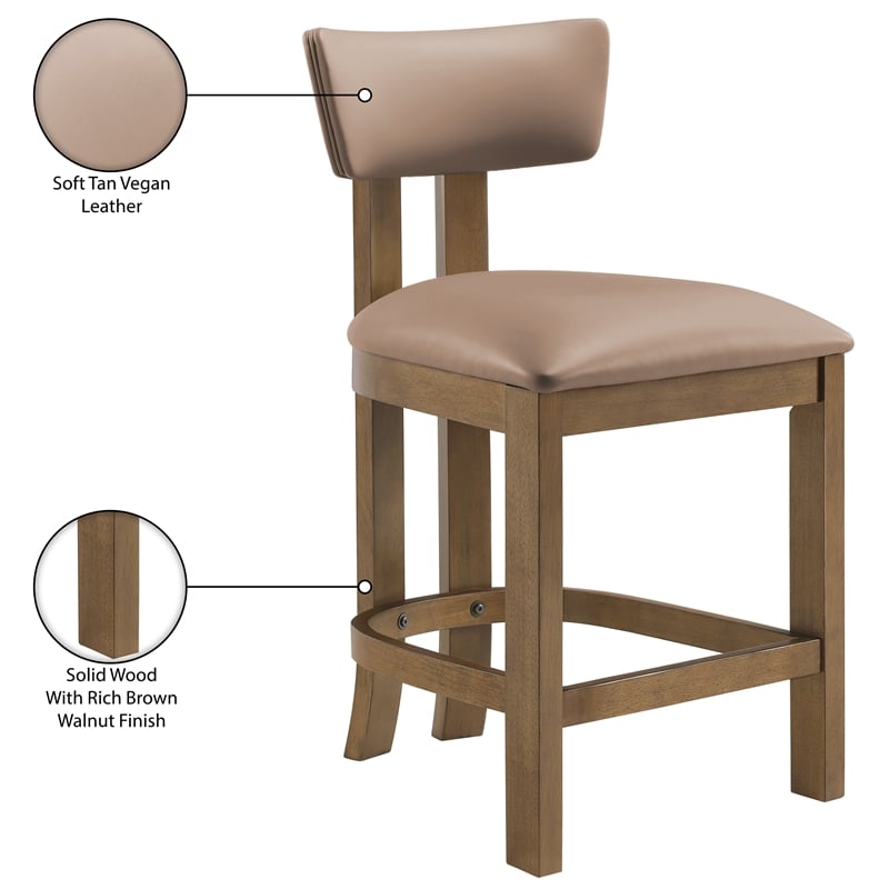 Meridian Furniture Lavrin Tan Vegan Leather Upholstered Counter Stool (Set of 2)