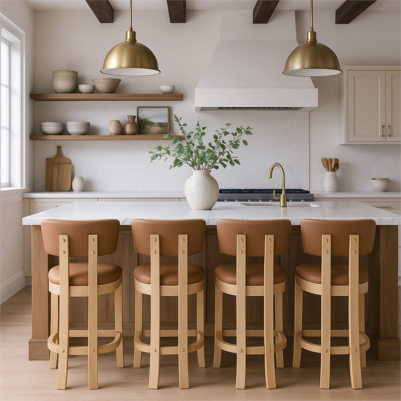 Meridian Furniture Lavrin Cognac Vegan Leather Counter Stool (Set of 2)