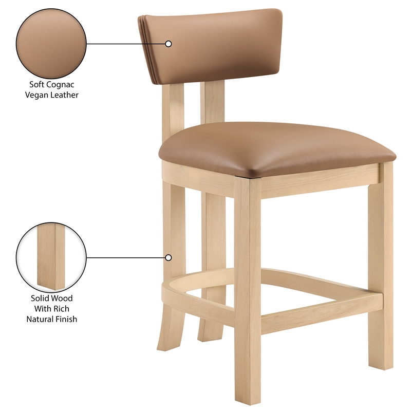 Meridian Furniture Lavrin Cognac Vegan Leather Counter Stool (Set of 2)