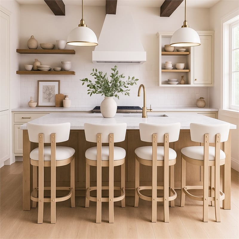 Meridian Furniture Lavrin Cream Vegan Leather Counter Stool (Set of 2)