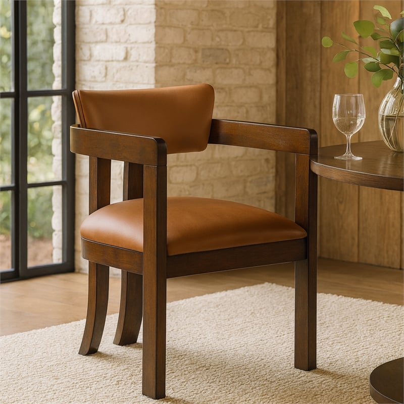Meridian Furniture Lavrin Cognac Vegan Leather Dining Arm Chair (Set of 2)
