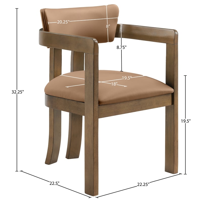 Meridian Furniture Lavrin Cognac Vegan Leather Dining Arm Chair (Set of 2)