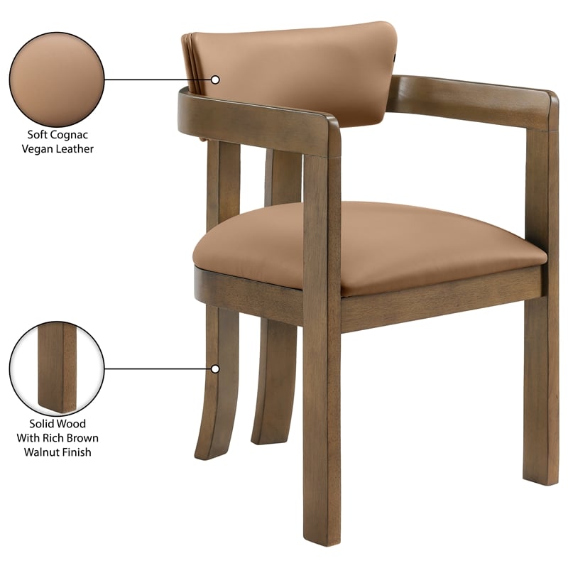 Meridian Furniture Lavrin Cognac Vegan Leather Dining Arm Chair (Set of 2)