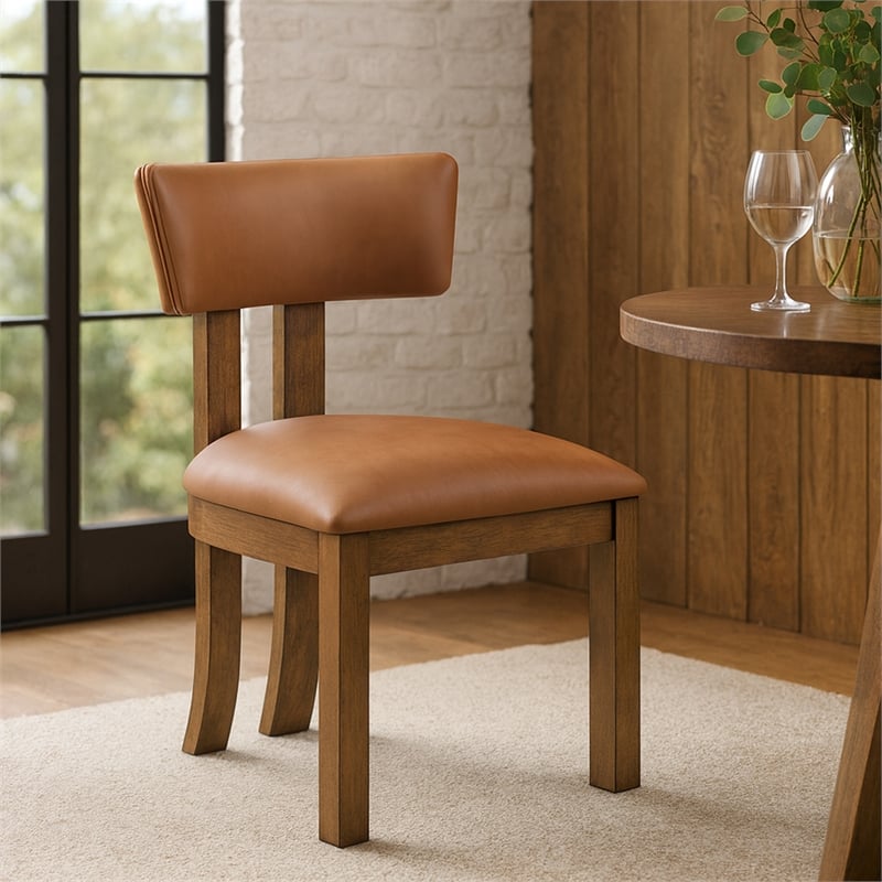 Meridian Furniture Lavrin Cognac Vegan Leather Dining Side Chair (Set of 2)