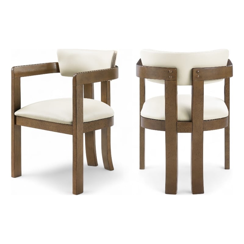 Meridian Furniture Lavrin Cream Vegan Leather Dining Arm Chair (Set of 2)