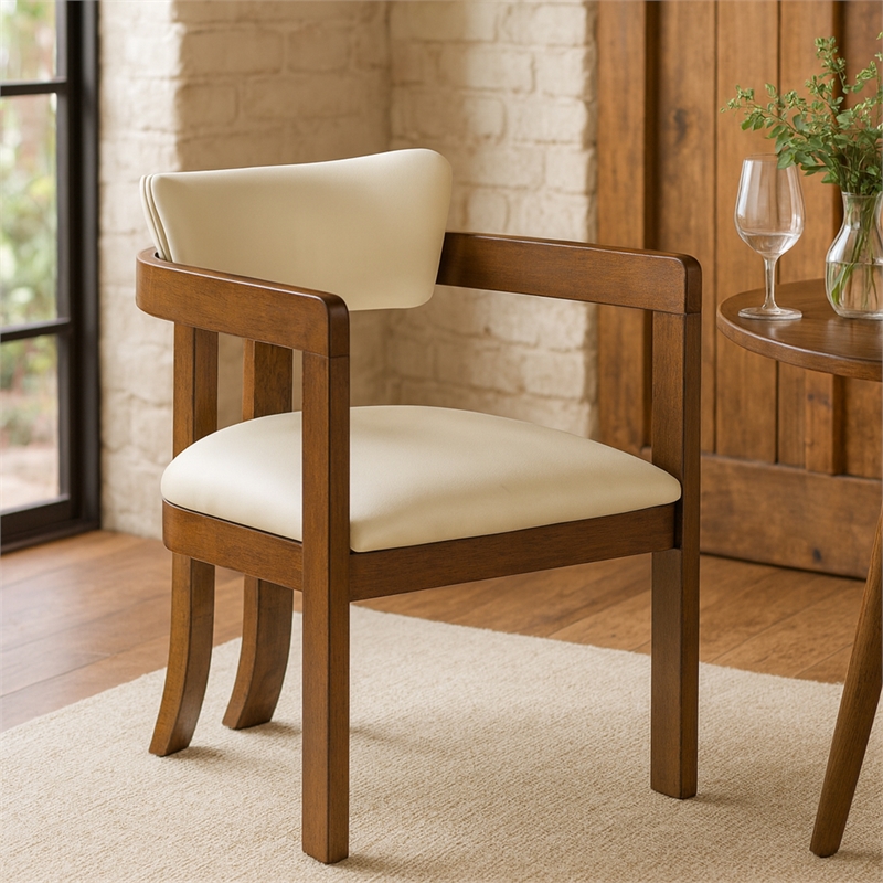 Meridian Furniture Lavrin Cream Vegan Leather Dining Arm Chair (Set of 2)