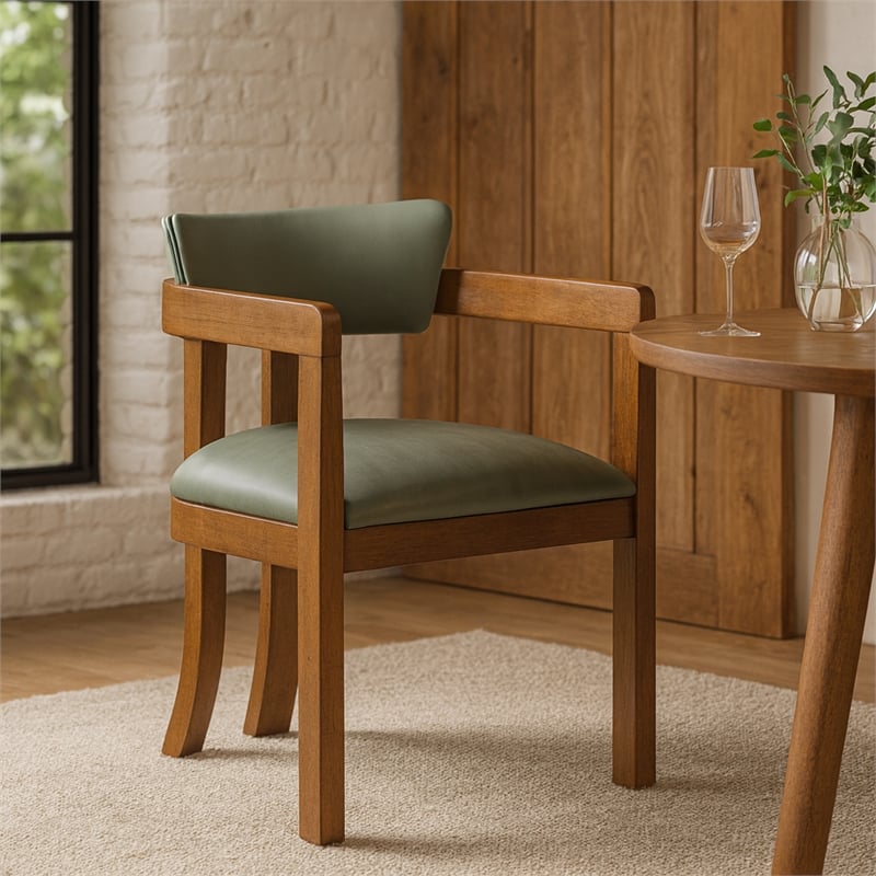 Meridian Furniture Lavrin Olive Vegan Leather Dining Arm Chair (Set of 2)