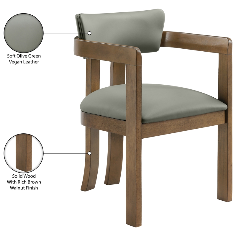 Meridian Furniture Lavrin Olive Vegan Leather Dining Arm Chair (Set of 2)