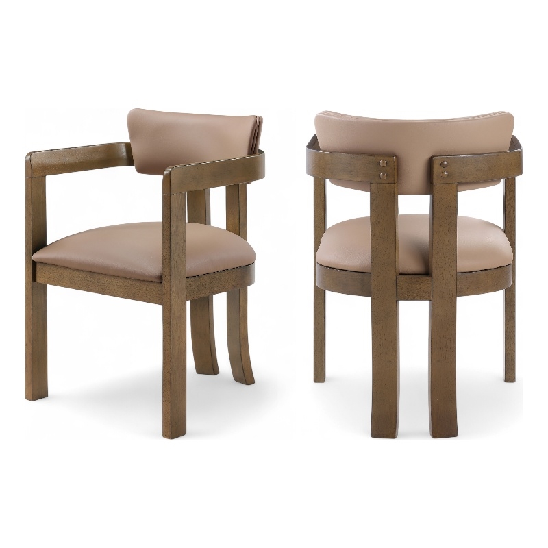 Meridian Furniture Lavrin Tan Vegan Leather Dining Arm Chair (Set of 2)