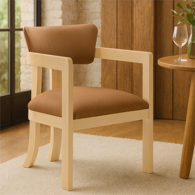 Meridian Furniture Lavrin Cognac Vegan Leather Dining Arm Chair (Set of 2)