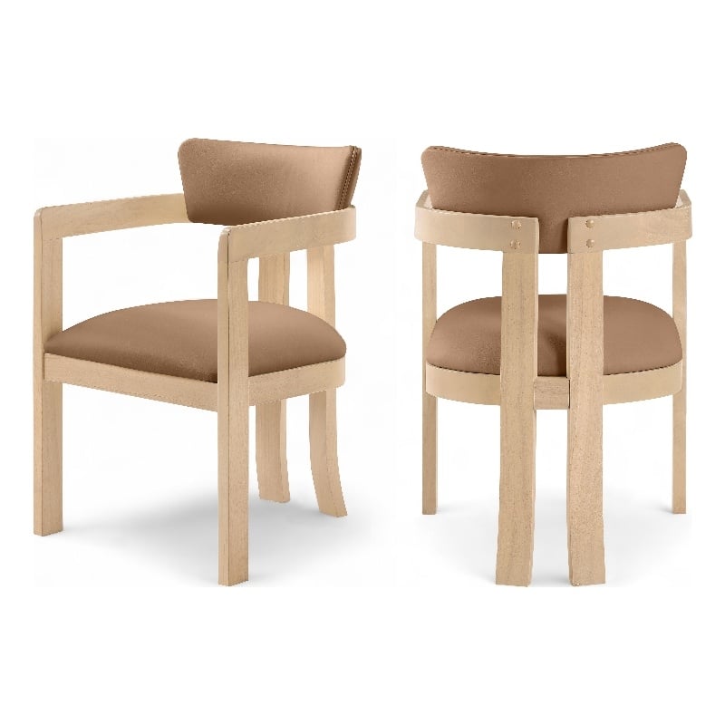 Meridian Furniture Lavrin Cognac Vegan Leather Dining Arm Chair (Set of 2)