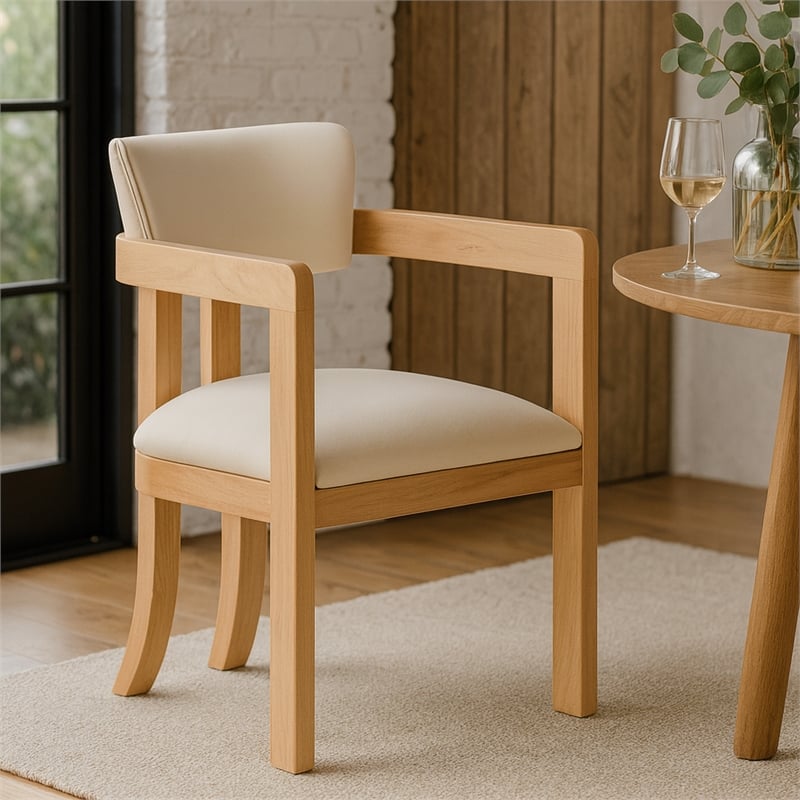 Meridian Furniture Lavrin Cream Vegan Leather Dining Arm Chair (Set of 2)